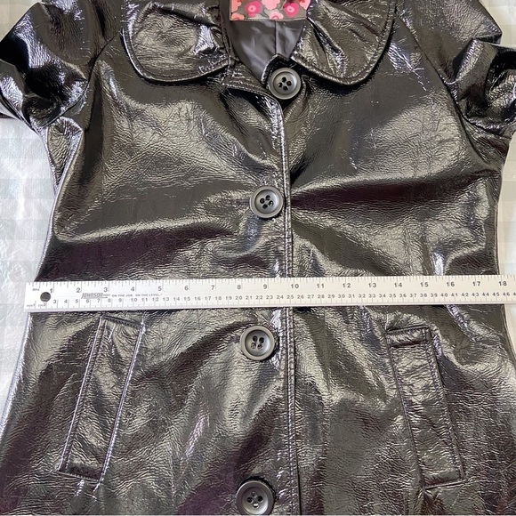 BB DAKOTA black trench coat glossy 60’s 70’s faux patin leather jacket med - Picture 14 of 16